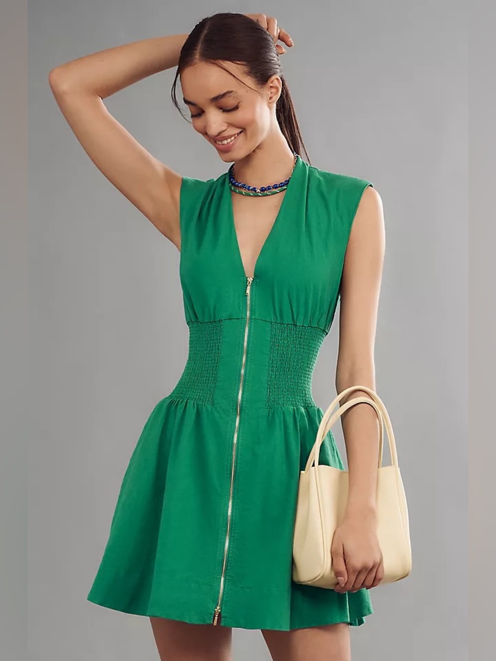 220$ NWT Anthropologie Emerald Green Zip-Front Mini Dress